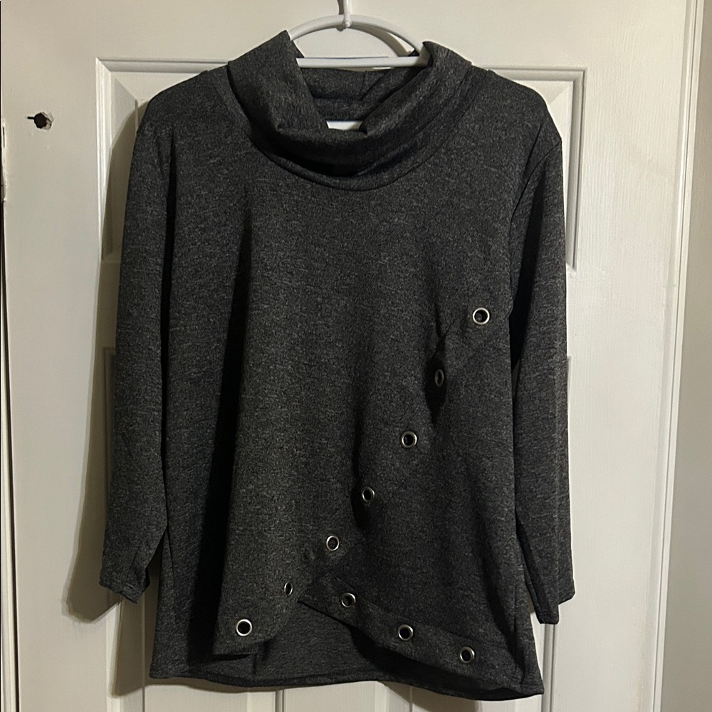 Notations Charcoal Cowl Neck Sweater with Grommet Accents